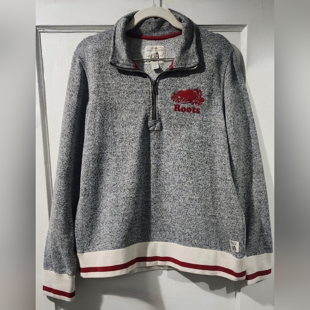 🌷Roots Cabin Collection Women's Grey Half-Zip Sweater w Red Logo Trim🌷size:L